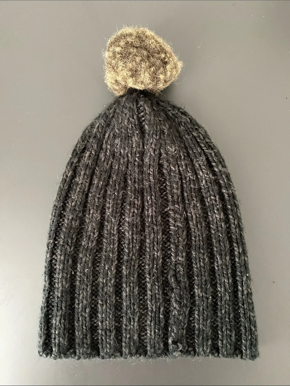 Carhartt Black Rib-Knit Beanie with Tan Pom